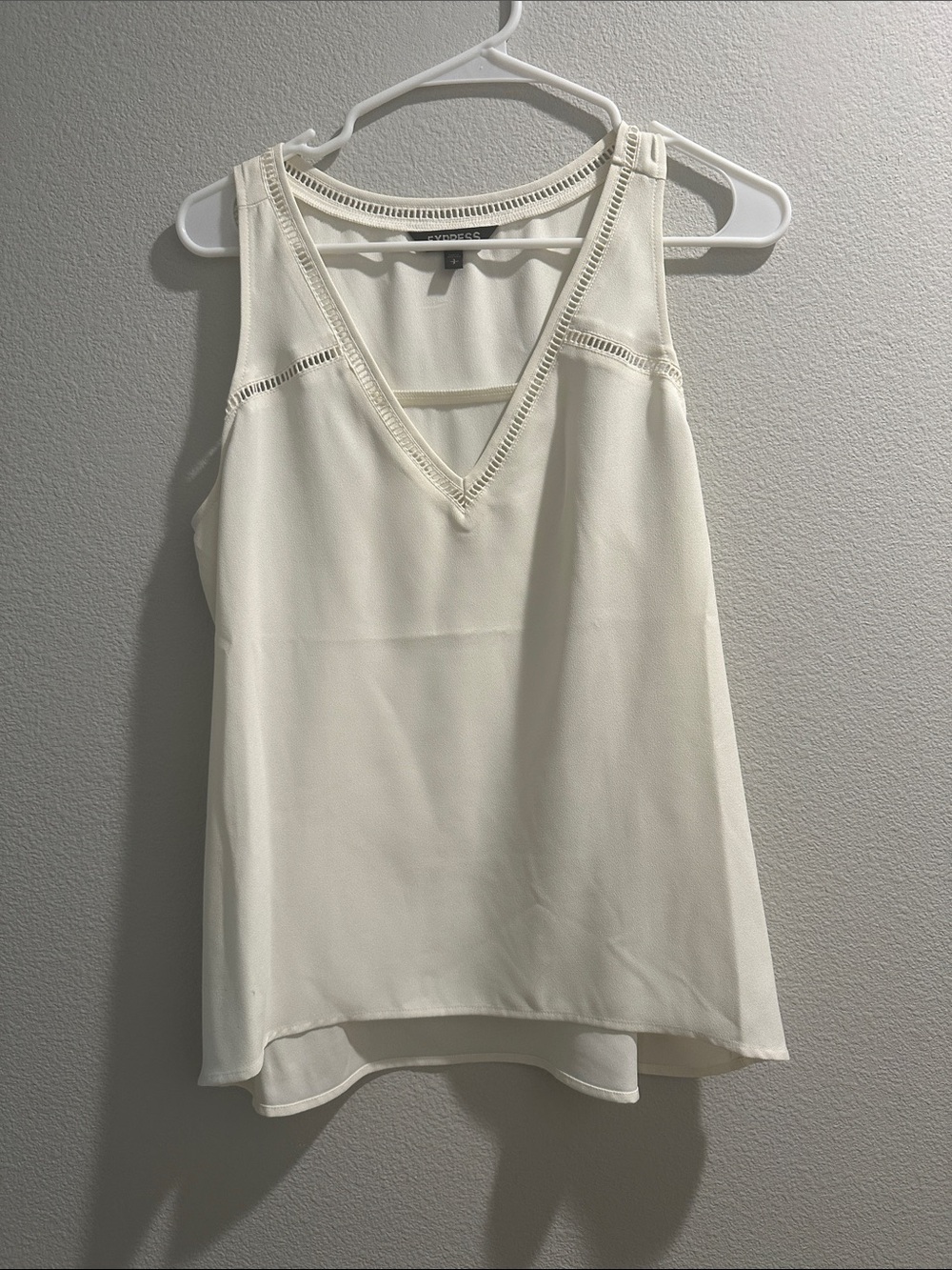 Express Ivory V-Neck Lace-Trim Tank
